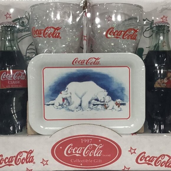 Coca-Cola 1997 Collectible Gift Set! Glasses, Bottles & Tray - Picture 1 of 5